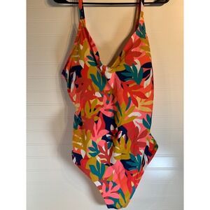 Mynah‎ Floral One Piece Swimsuit Tie Back Tropical Print XXL